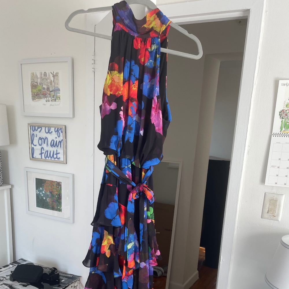 Betsy & Adam Women's Halter-Neck Printed Chiffon Dress